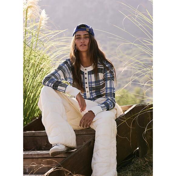 NWT Free People Movement Rally Printed Layer True Plaid Ivory - Picture 2 of 7